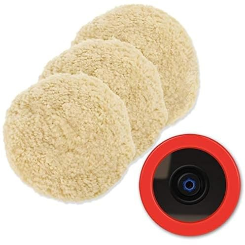 Wool Polishing Pads, SPTA 6(150mm) 100% Natural Wool Buffing Pad with Hook & Loop Backing 4pcs Set Come with 5/8-11 Thread Backing Plate for Car Polishing, Buffing and Cutting
