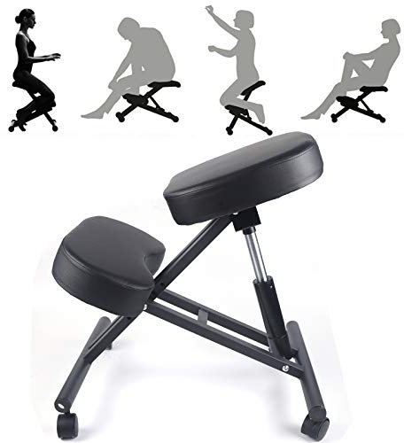 Fetcoi Kniestuhl Ergonomisch Bürostuhl Computerstuhl Kniehocker Ergonomischer Wirbelsäulen Korrektur W/ 4 Rollende Räder 70 cm * 46 cm * 50-60 cm