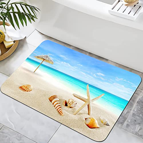 YISUMEI Badezimmerteppich 42x60 cm Badematte Gummisohle Rutschfester Waschbar Absorbierender Badvorleger Schnelltrocknend(Strandmuscheln)
