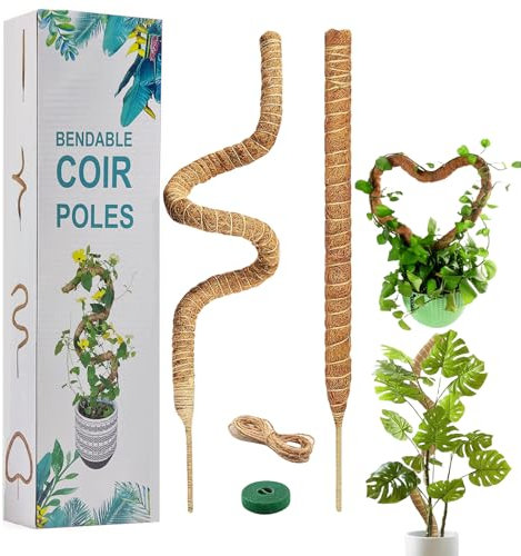 2 Pezzi Bastone Tutore per Piante, 114cm Sostegno Piante Rampicanti, Bastone in Fibra di Cocco per Piante Pieghevoli per Casa Giardino Balcone