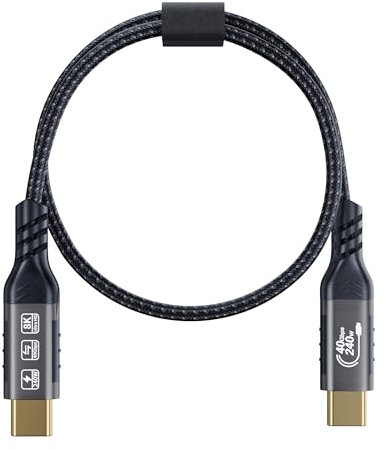HOTUTUKI Câble pour Thunderbolt 4, Compatible avec Thunderbolt 3/USB4, taux de Transfert 40 Gbps, 8K@60Hz (Double 4k@60Hz) avec PD240W (20V/5A) pour PC, eGUP et Ordinateur Portable (Droit, 0,5M)