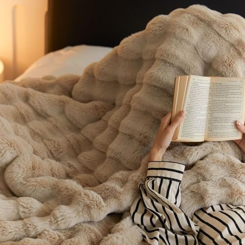 Lanqinglv Manta Suave y Cálida de 220x240 Cáqui, Manta de Felpa de Conejo, Manta Gruesa de Franela, Manta Cálida para Sofá, Manta para Cama, Manta para Salón, Sofá, Dormitorio, Oficina