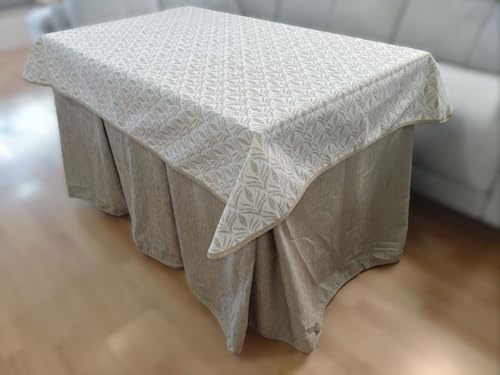 Genérico Ropa Chenilla de Mesa Camilla Rectangular (Beige) con 8 Pliegues - Incluye tapete - Varias Medidas - Falda Mesa Camilla, Enaguillas, Enaguas, Ropa Chenilla - 110 x 70 cm (72 cm de Alto)