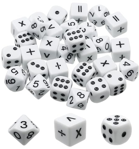 CONNECTION 30 Stück Mathe Würfel 15mm Acryl Unterrichtswürfel 10 Punktwürfel 10 Mathe Operationswürfel und 10 Zehnkantige Würfel Rechenwürfel für Kinder Unterrichtsmaterial Spielewürfel Würfelspiele