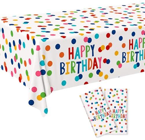 Maxqzin 2-pack grattis på födelsedagen bordsduk engångsbruk födelsedagsfest bordsduk rektangel bordsskydd födelsedag bordsskydd för födelsedagsfest baby shower dekoration 258 x 137 cm