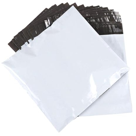 100 Enveloppes Plastiques 35x45 cm. Sacs d’Envoi Blanches Opaques Autocollantes, Emballage Imperméable et Résistant pour Vêtements, Livres, Chaussures et Colis