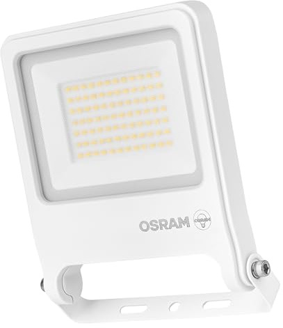 OSRAM ENDURA FLOOD PC 50W LED-strålkastare, 3000K varmvit, 5000 lumen, IP65-strålkastare, återvunnen aluminium, 1m anslutningskabel, vit, 100 lm/W
