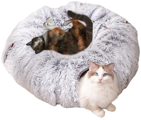 Tunnel pour chat - Jouet pour chat d'intérieur - 80 cm - Jouet pour chat avec espace de couchage - Arbre de jeu - Tunnel de jeu pliable pour chatons et petits animaux