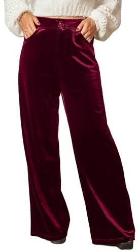 CUPSHE Wide Leg Velour Pants for Women Dressy Women Casual Wide Leg Pants Stretchy High Waisted Velvet Palazzo Pants Red L