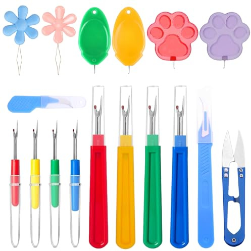 PLUSHCEWT Set di 17 tagliacuture, utensili per cucire, separatore per cuciture con cappuccio protettivo, aiuto per filettare, forbici e cuciture, set da cucito per cucito, fai da te e lavori di cucito