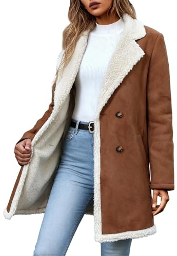 KBOPLEMQ Giacca invernale da donna, lunga con calda imbottitura, cappotto invernale, elegante colletto in pelliccia, giacca in pile scamosciato, cappotto da donna, in pile Teddy, interno in pelliccia
