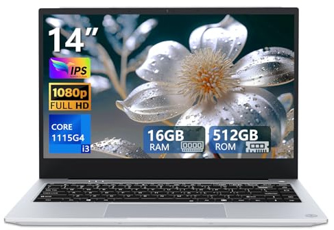 DIAKUOE 14.1 inch Laptop, Core i3-1115G4 Processor(up to 4.1GHz), Win11 Laptop 16GB DDR4 RAM 512GB SSD, Metal Notebook PC 1920x1080 Display, 7000mAh Battery, Type-C/Mini-HDMI/USB3.0, UHD Graphics