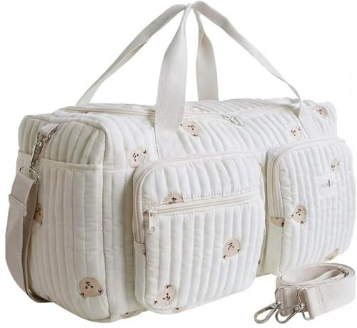 Générique Sac à Langer Matelassé Brodé - Grand Sac Maternité Bébé Hôpital & Week-end - Bandoulière Réglable, Multi-poches - Léger, Doux et Grande Capacité - Idée Cadeau Naissance