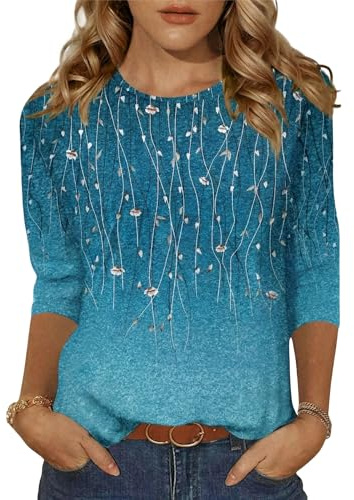Zeagoo Womens 3/4 Sleeve Tops Casual Crew Neck Blouses Autumn T Shirts | S–3XL, Three quarter sleeve Tops, Regular Fit, Plain and Printed, Home, Out, Office