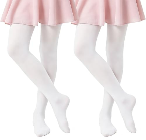 Geyuwoz 2 Pares Medias para Niña Medias de Ballet Danza Niña Colores 98-170 | Medias Pantys Medias Baile de Niña Medias Elásticas Suaves para Niñas Mallas Blanco Negro y Naturel Niña