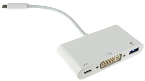 kenable USB C to DVI Adapter with USB 3.0 Port and PD Charging Hub for MacBook Chromebook White 15cm