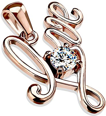 Paula & Fritz® Damer kedjehänge bokstäver kärlek zirkonia klar 316L kirurgiskt stål silver ros halsband-hänge hänge hänge män kedja hänge e rostfritt stål, colore: rosa, cod. SSPM-6432