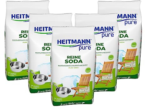 HEITMANN pure Ren soda: ekologiskt mångsidigt rengöringsmedel för hushållet, tillsats till tvättmedel och rengöringsmedel, 5 x 500 g