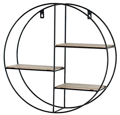 Core Products, Loft Wire Round Display Wall Shelf - Black Metal and Wood Effect