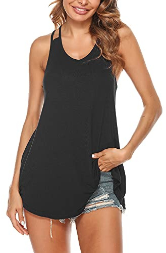 Aseniza Débardeur de Sport Femme Débardeur Femme Coton T-Shirts Debardeur été à sans Manches Yoga Loisirs Jogging Running Fitness Tank Top Noir2 M