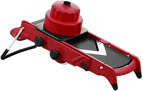 TSTSM Cortador de Verduras con Cuchilla en V Ajustable Cortador de Verduras Cortador Multiusos Multiusos Cortador múltiple, Tiras (6/9 mm), rodajas (1-6 mm), Cubos (Cuadrados/Rombos)