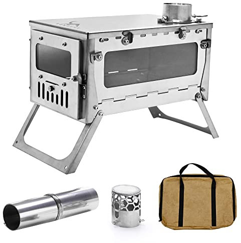 TOMOUNT Poêle de tente camping portable en titane - Avec cheminée - Résistant aux hautes températures - Pour tentes, abris et camping