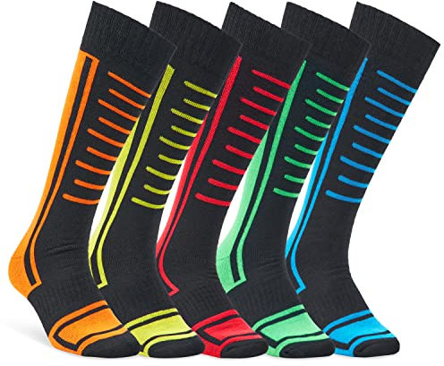 CityComfort Skisocken Set Unisex Wintersport Warme Socken Herren und Damen Snowboard Socken - 5er Pack oder 2 Pack zum Auswählen (Mehrfarbig- 5 Pack)