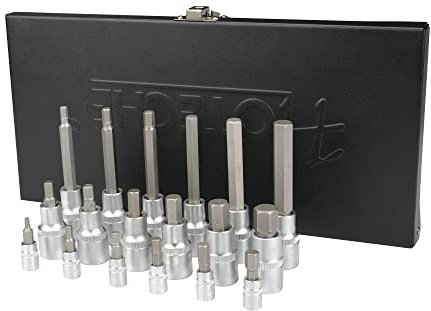 Hoteche Steckschlüsselsatz 1/4&1/2 DR.Hex Bit Socket Set, Schraubendreher-Bits-Set, Satz mit 18 Stück Innensechskantschlüssel, Knarrenkasten, Chrom-Vanadium-Stahl