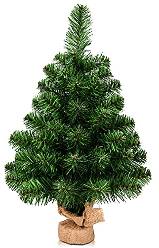 LIFEZEAL Mini Albero di Natale Artificiale da Tavolo 60 cm, 67 Rami, PVC Ignifugo, Piccolo Abete Natalizio Foltissimo, Christmas Tree, Base Stabile in Cemento, Montato, Realistico, Decorazione Interna