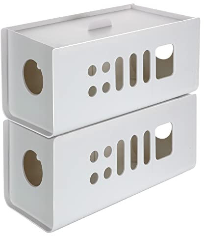 ASelected 2Pack Cable Tidy Box, Cables Organised Box, Cable Management Box,Hide and Conceal Power Strips and Electrical Cables, Cables Wire Management 12.6 x 5.1’x5.1 - White