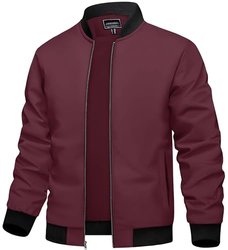 TACVASEN Chaqueta de Hombre Chaqueta Bomber Chaqueta de Verano Chaqueta Universitaria Chaqueta de Piloto Chaqueta de Transición Vino Rojo,L