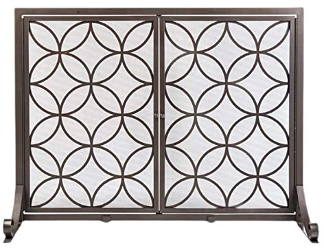 GTPBAO Funkenschutzgitter Flacher Kaminschutz Mmit Doppeltüren und Stützfüßen, 96×78cm, Maschendrahtzaun für Flammenöfen, Antik-Finish Im Used-Look, 01005