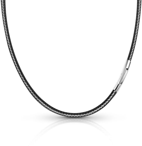 ALEXCRAFT Collar Hombre Cuero 3mm Cierre 55cm 4.5mmmm Collar Goma para Hombre Sin Colgante Collar Hombre Negro 3mm Trenzado para Colgante Colgantes de Repuesto Kunstleder Halskette Schwarz