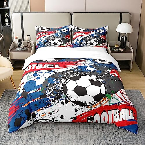 Homemissing Football 100% Coton Housse De Couette 140x200cm Sports Thème Parure De Lit Football Match Literie Set Amateur Cadeau Ensemble Literie Garçons Filles Enfants Adolescents
