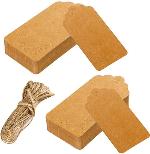 Kraft Paper Gift Tags - 100Pcs Brown Rectangle Hang Tags With String for Wedding, Christmas, DIY, Craft, Luggage, Price, Parcel