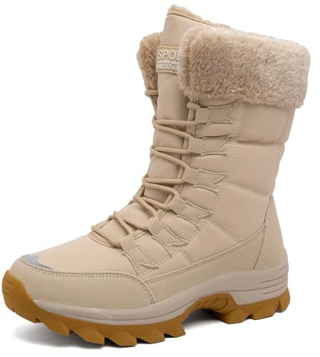 VLOOKST Stivali da Neve Donna Scarpe da Camminata Invernali Impermeabile Antiscivolo Caldo Pelliccia Foderati Passeggiate Stivaletti Sneaker Casual Outdoor Stivali da Escursionismo Beige 41EU