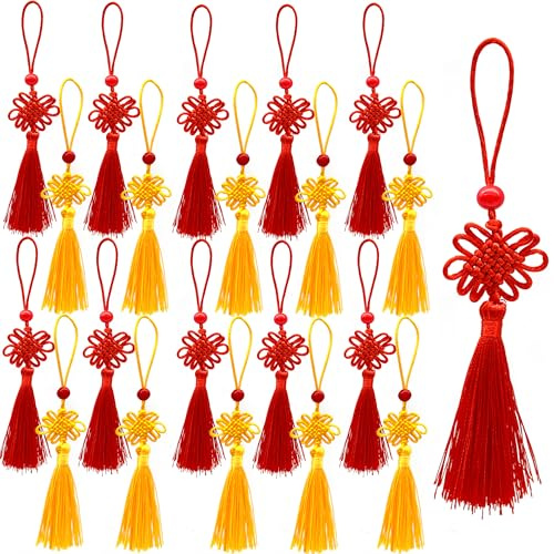 DHER 20 PCS Nappina a nodo cinese Nappa Cinese Nodo Pendente Nodo cinese pendente nappa per la decorazione di partito, artigianato, casa, giardino, piante in vaso, auto (A, 12CM)