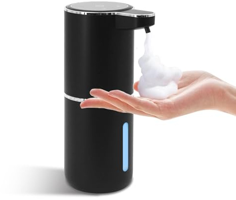 Dispenser Sapone Bagno, 400ml Dispenser Sapone Automatico, Erogatore Sapone Schiuma, Senza Contatto, Ricaricabile Tramite Usb, Con 4 Livelli Di Regolazione, Per Bagno, Cucina E Hotel (Nero)
