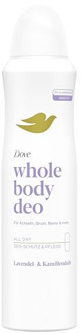 Dove Whole Body Deo Lavendel- & Kamillenduft Deospray mit 0% Aluminiumsalze für Achseln, Brust, Beine und mehr 150 ml