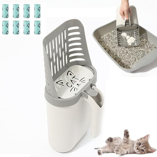 2 in 1 Paletta per Lettiera Gatto con Contenitore Con Deflettore,Paletta con Sacchetto per Lettiera Gatti,Portatile Cucchiaio per Lettiera Gatti per Spazzatura per Pulizia della Lettiera del Gatto