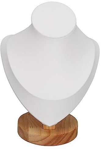 Yosoo Health Gear Présentoir à Colliers en Flanelle et Cuir Synthétique, Buste en Lin, Mannequin pour Bijoux, pour Magasins et Salons Professionnels, Présentoir de Luxe en Similicuir de Taille (WHITE)