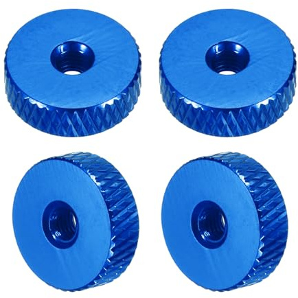 sourcing map 4 dadi zigrinati, M3 x 12 mm x 4 mm, femmina, in alluminio, con foro passante, dadi di regolazione per manopole di fissaggio, per parti di stampante 3D, macchine, fai da te, blu