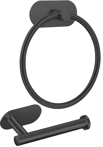 Toallero Autoadhesivo y Soporte para Papel higiénico, Juego de Accesorios de baño de Acero Inoxidable, Accesorios de baño Resistentes para baño o Cocina, montado en la Pared, Color Negro