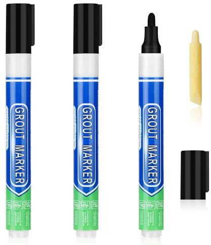 Flintronic 3PCS Tile Paint Marker with Replacement Nib, Tiles Grout pen Wall Repair Pens, Tile grout Reviver pens for Bathrooms Kitchen Floor tile, Wall Lines (Black)