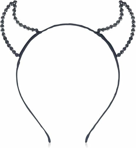 Rhinestone Devil Hornsband Halloween Devil Horns Black Party Horns Headband Cosplay Props Costume Decorative Rhinestone Hair Hoops For Adults Women Kids Fancy Dress Hair Accessory(Pack Of 1)