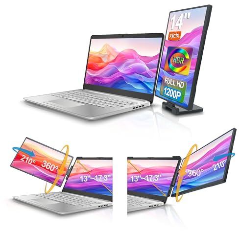 XJCIX 1200P Bärbar Dubbel FHD Skärm 14.1 Tum Laptop 1920x1200 IPS (med USB-docka) för 13-17 Bärbar Dator Två Skärmutvidgare Monitor Dual Bildskärm Resor Kontor Hem för HDMI USB-A USB-C
