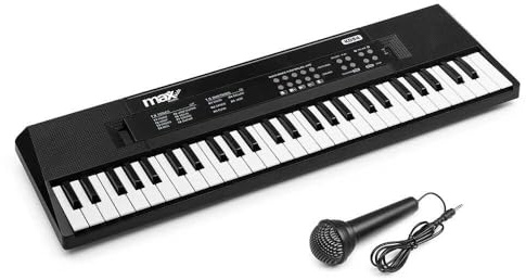 MAX KD54, Clavier Électronique 54 Touches, Idéal Débutants et Enfants, Batterie Rechargeable, 100 Sons et 100 Rythmes, Micro inclus