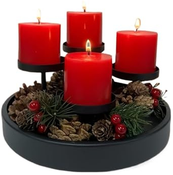xowwyue Advent Wreath Candle Holder,4-Slot Round Tray - Iron Candlestick Holders Christmas Centerpiece,for Home Decor Holiday Indoor Outdoor Wedding Birthday Hotel Restaurant Dining Table
