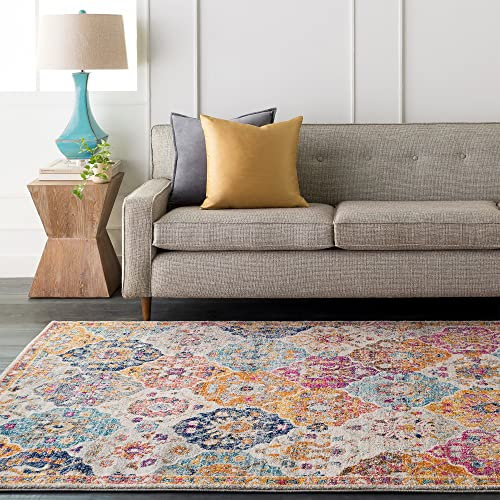 Livabliss Sicily Vintage Rug - Area Rugs Living Room 160x220 cm, Dining Floor, Kitchen, Traditional Multicoloured Boho Style, Easy Care Pile, Bohemian Large Rug, Mustard, Orange, Burgundy