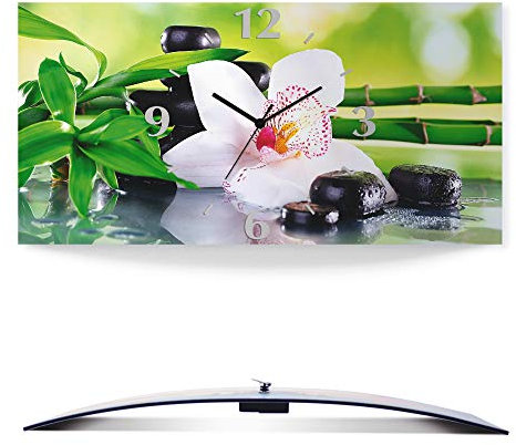 ARTLAND Wanddeko Wanduhr ohne Tickgeräusche Alu Funkuhr 60x30 cm Rechteckig Lautlos Orchidee Zen Pflanze Spa Steine Bambus Asiatisch T9IQ